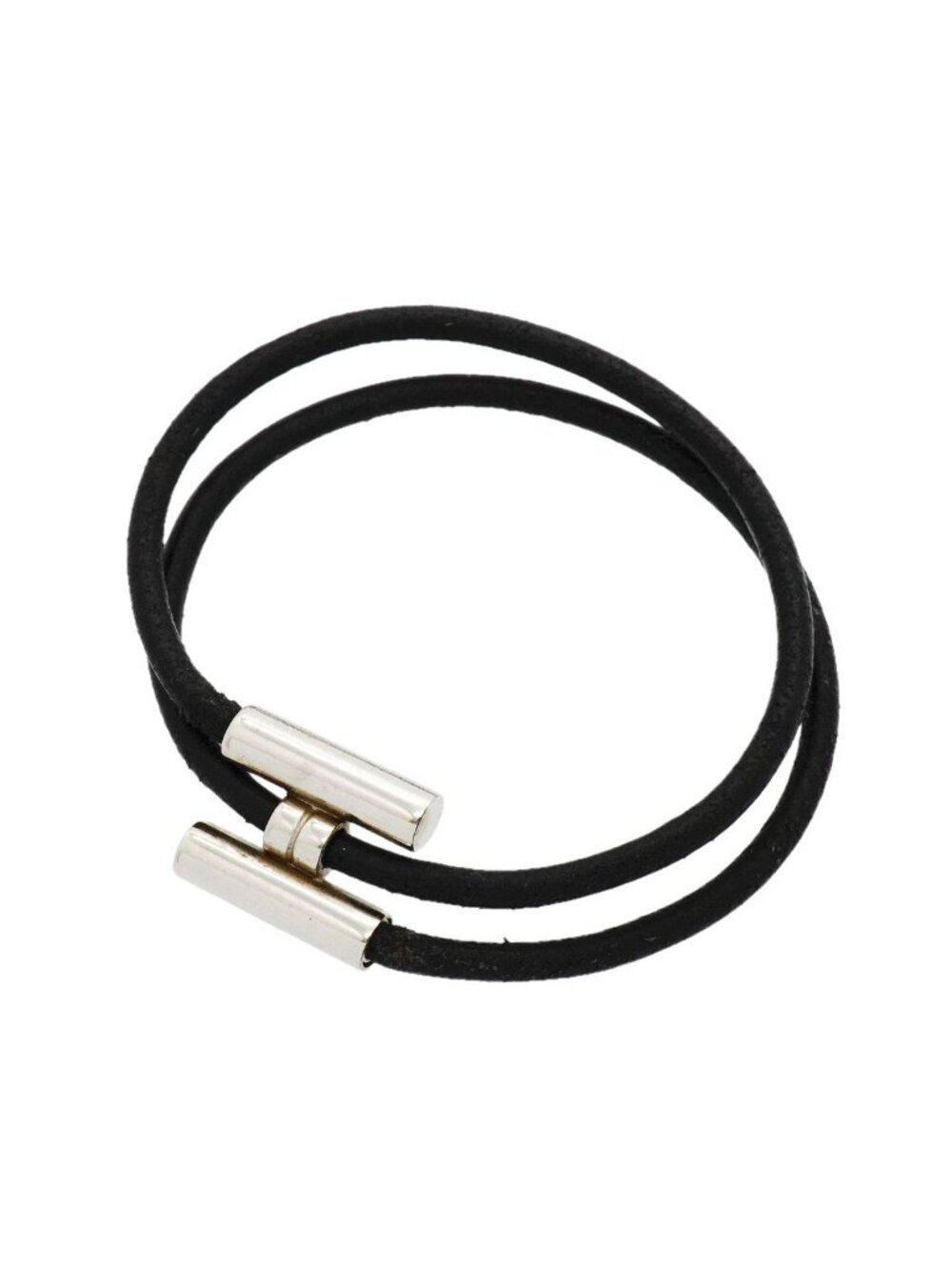 Hermes Bracelet Tournis Metal Leather Silver Black